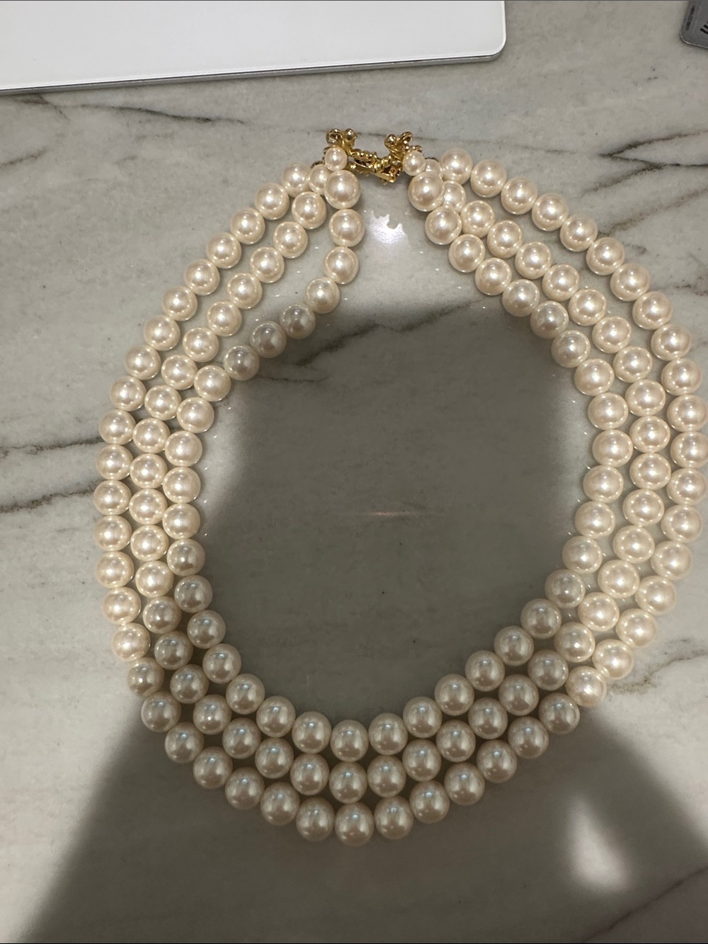 Classic Multi-Strand Pearl Necklace - Cream Pearls with Gold Clasp